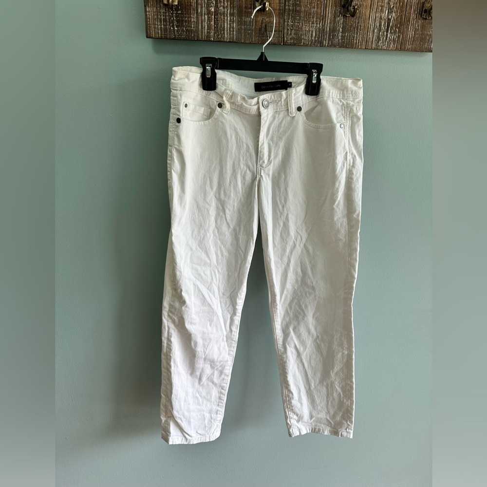 CALVIN KLEIN JEANS Women's White Cropped Straight Denim Jeans Sz 10 skinny crop